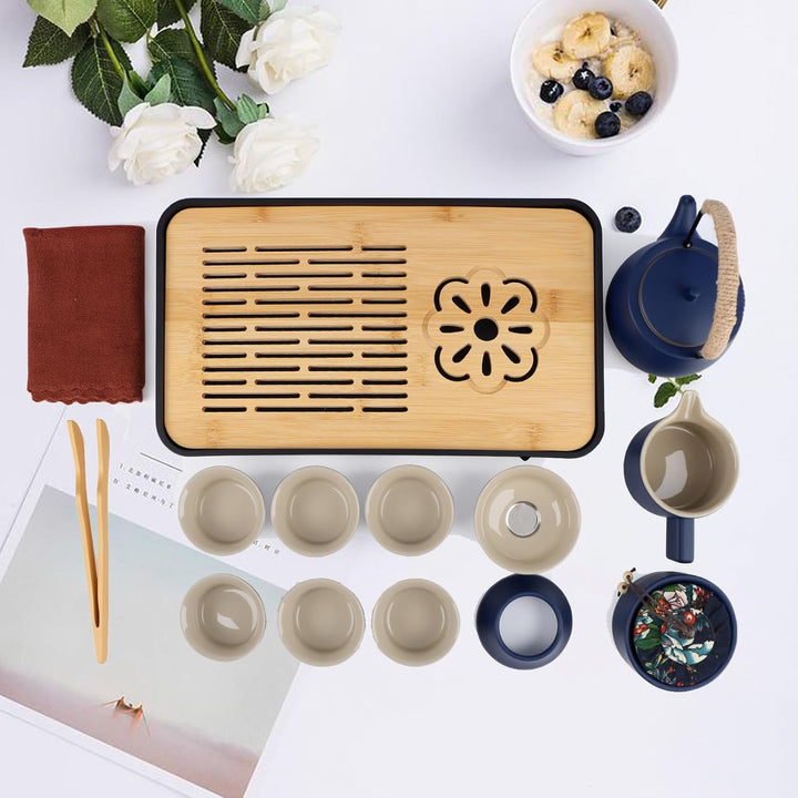 Japanisches Teeservice für 6, Schönes Tea Set Porzellan Chinesische Teekanne Set, 14 Stück Gongfu Te