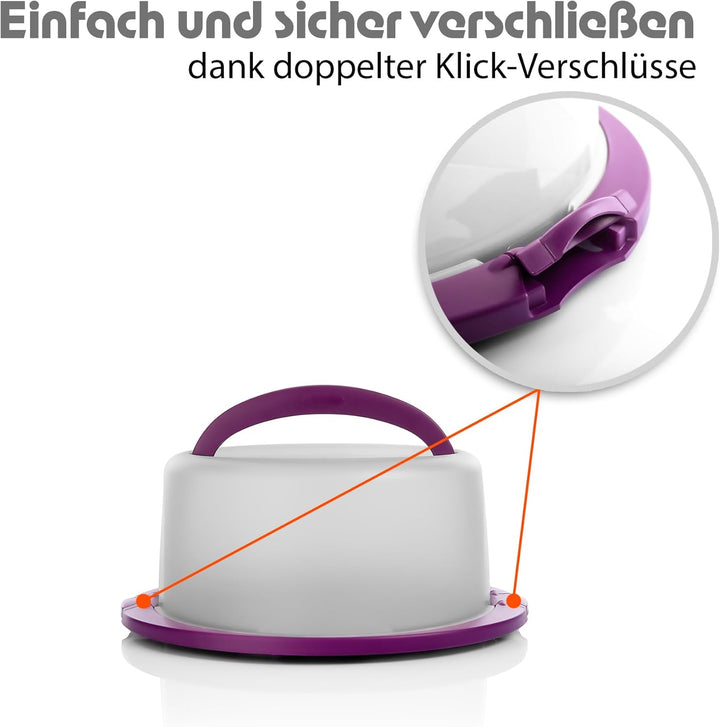 BigDean Kuchen Transportbox Rund in Brombeerfarbe – Tortenglocke mit Tragegriff für sicheren Transpo