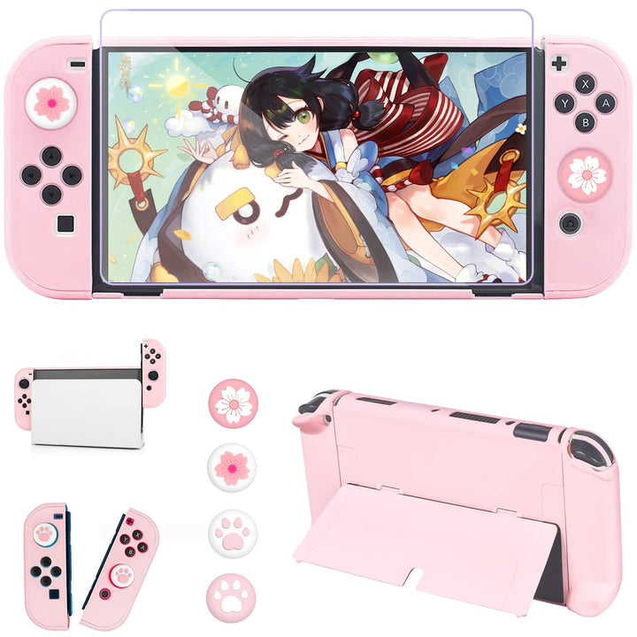OLDZHU Rosa Tasche Kompatibel mit Nintendo Switch OLED,10 in 1 Rosa Reisezubehör Set mit Tragetasche