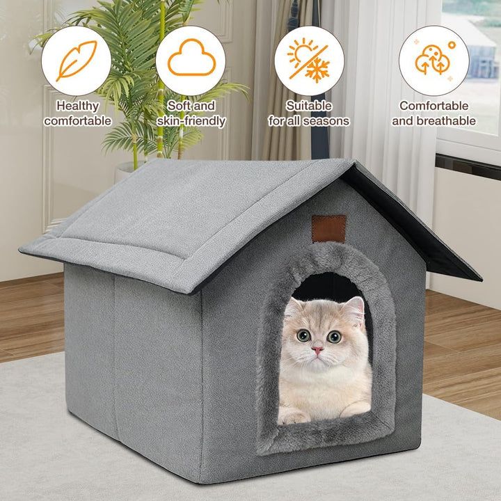 Katzenhaus Outdoor Winterfest, Katzenhöhle, Hundehöhle mit Abnehmbarem Plüschkissen, Wasserdicht Wet