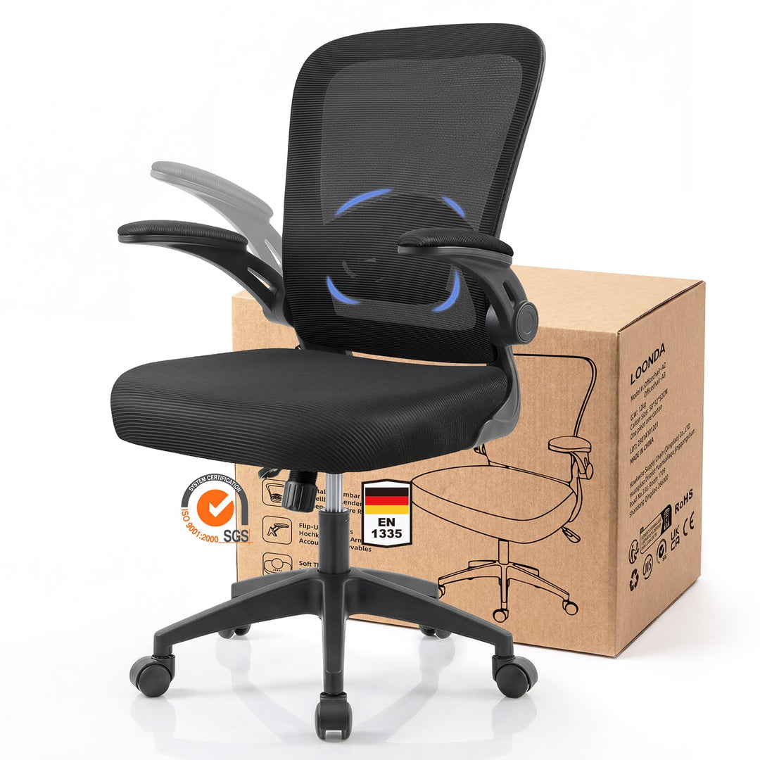 Bürostuhl Ergonomisch mit 4D Verstellbarer Lordosenstütze und Atmungsaktivem Mesh, Ergonomischer Sch