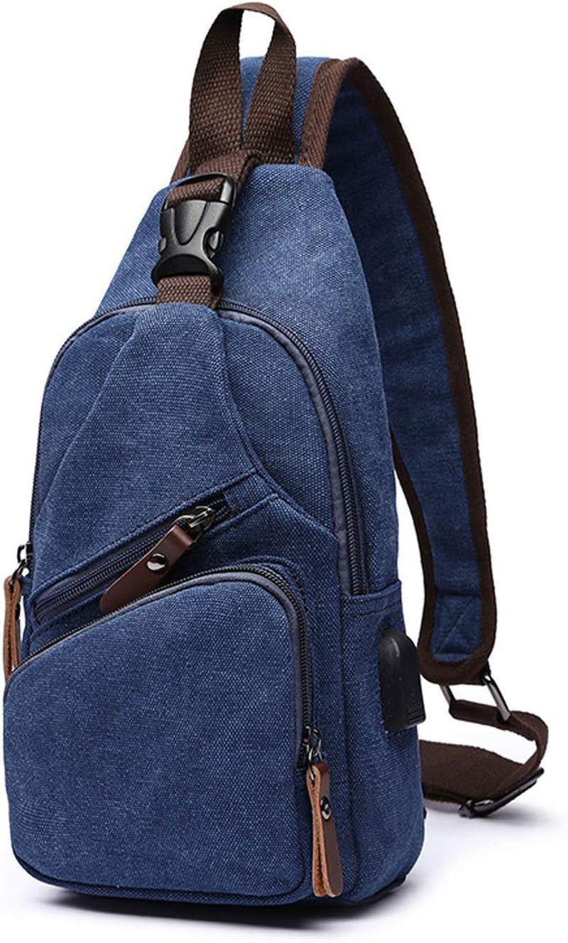 FANDARE Brusttasche Herren Schultertasche Sling Bag Rucksack mit USB Segeltuch Tasche Umhängetasche