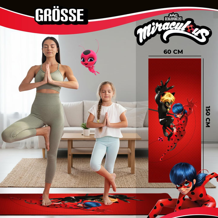 Miraculous Offiziell – Kinder Yoga- & Gymnastikmatte Ladybug & Cat Noir (60 × 150 × 0,5 cm) – Rutsch