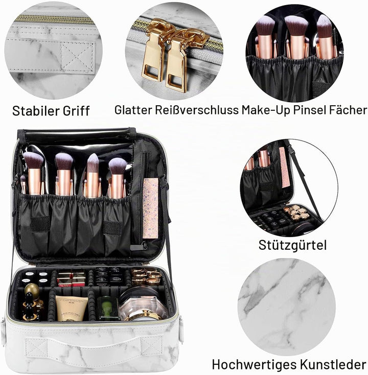 Kosmetiktasche, Schminkkoffer PU Leder Grosse Kapazität Professionelles Make Up Organizer Tasche Was