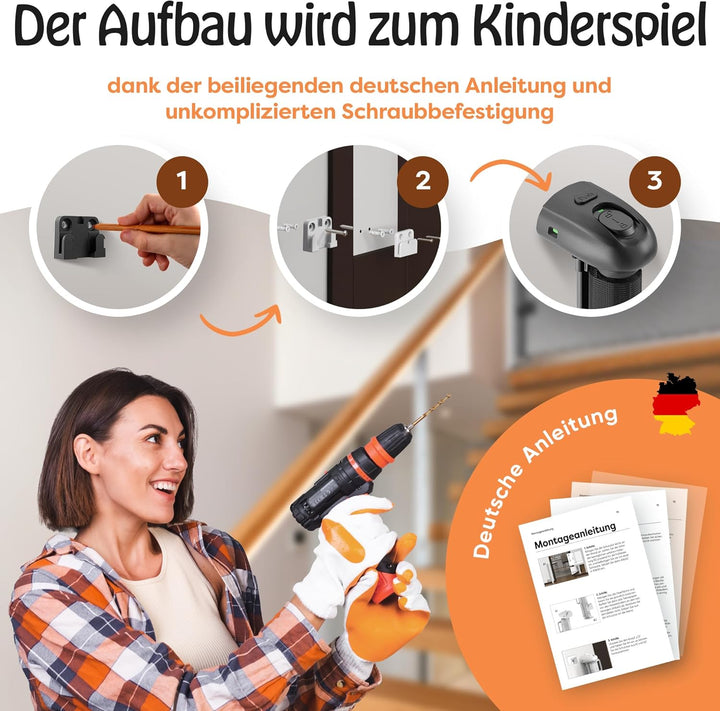 petpurry® Treppenschutzgitter Türschutzgitter - schwarz - Treppenschutzgitter ausziehbar 0-140cm - T