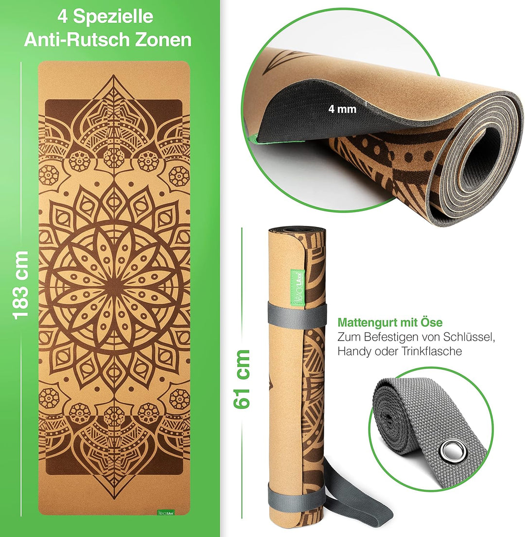 BACKLAXX ® Yogamatte Kork mit Naturkautschuk - FAZ Testsieger 12/2025 - Yoga Matte nachhaltig, schad