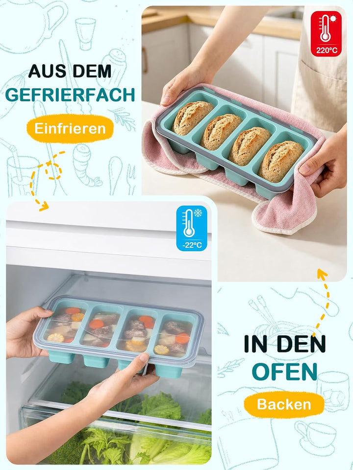 Weenkler 3er-Set Silikon Gefrierform mit Deckel für Meal Prep | 2 Cup, 1 Cup &amp; 3/5 Cup Cubes, BPA-fr
