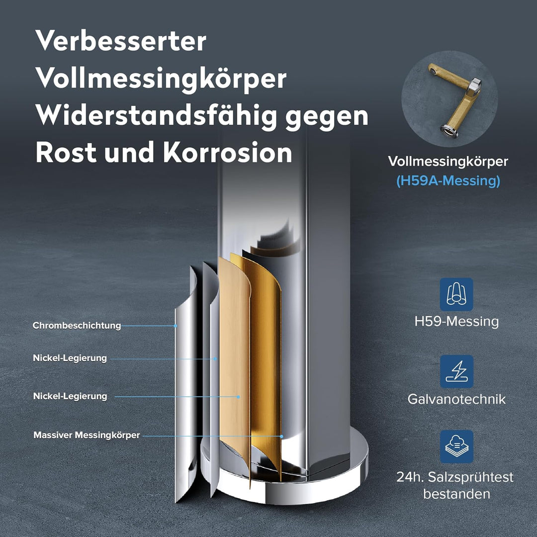 doporro Wasserhahn Bad, Waschtischarmatur mit Auslaufhöhe 156 mm, Vollmessing-Körper，Mischbatterie f