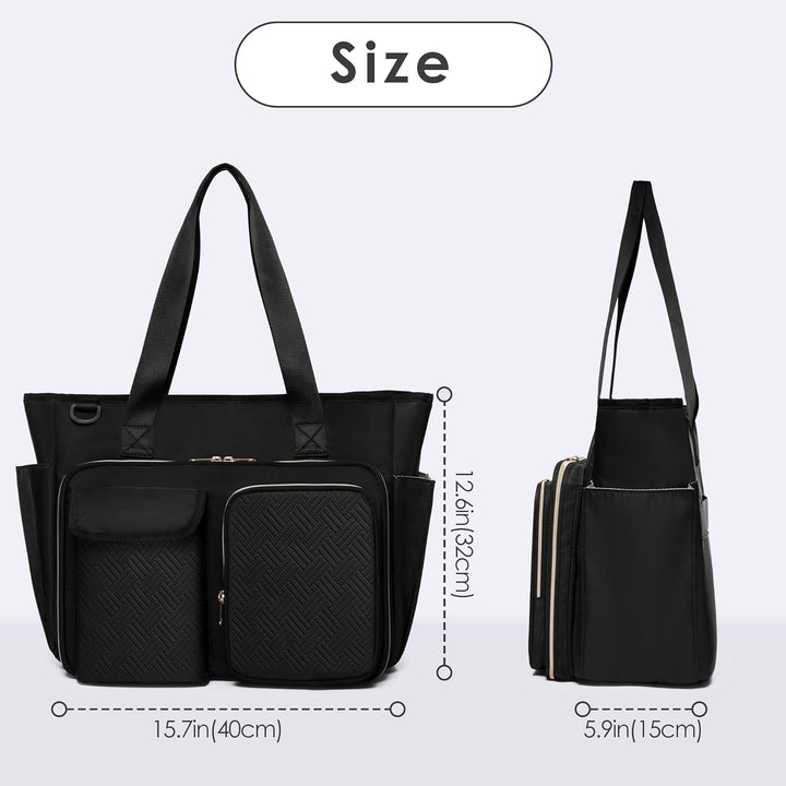 Fasrom Lehrertasche mit Laptopfach, Lehrer Arbeitstasche für Frauen, Schwarz, Schwarz