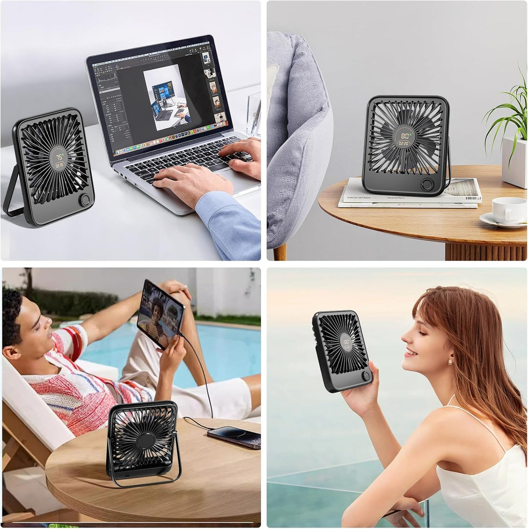 Dealswin Tischventilator Leiser Mini Ventilator mit Stufenlosem 1-100 Regler & LED-Anzeige, 3600mAh