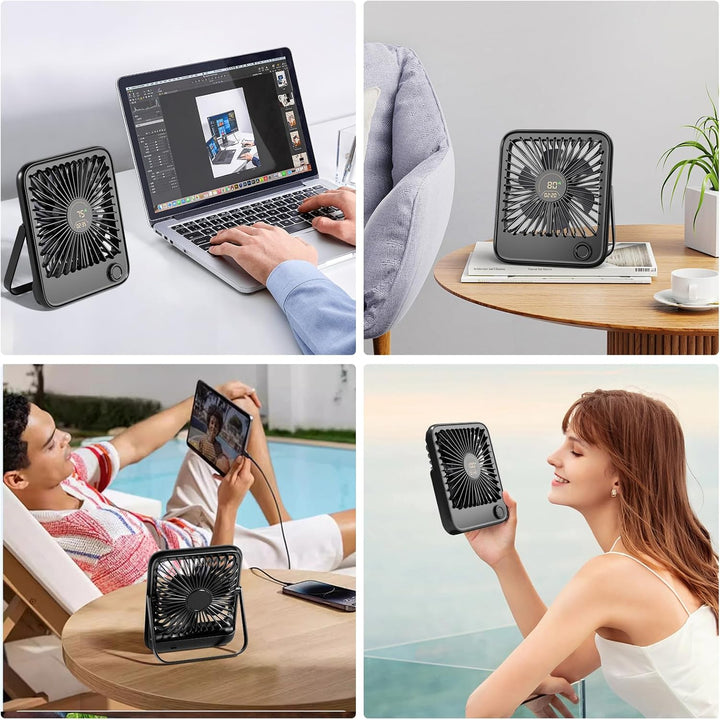 Dealswin Tischventilator Leiser Mini Ventilator mit Stufenlosem 1-100 Regler & LED-Anzeige, 3600mAh