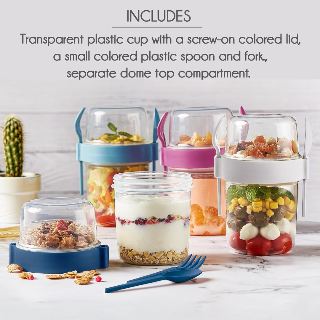 Crystalia Müslibecher to Go mit Löffel & Gabel Set 4, 100% BPA-FREI Joghurt Becher to Go mit Deckel,