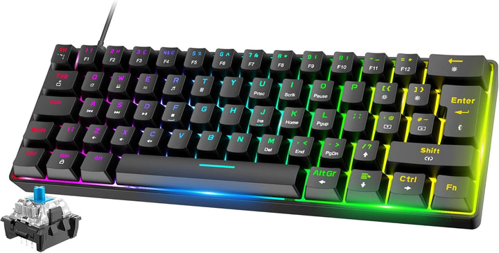 Mini 60% RGB Gaming-Tastatur,Mechanischer Blaue Schalter mit Kompakten 62 Tasten,18 RGB LED-Chroma-H
