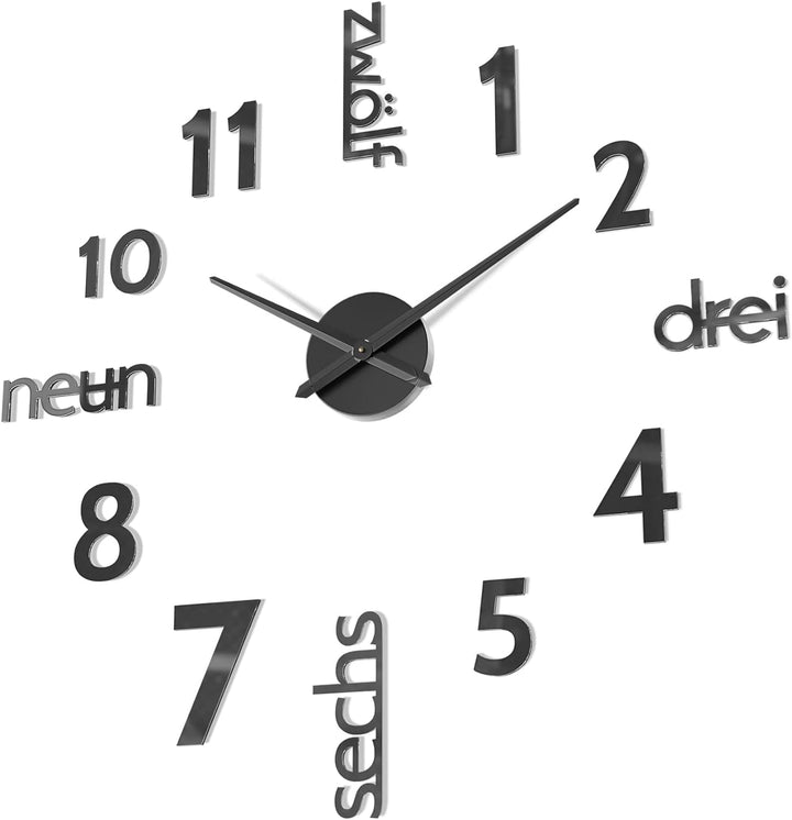 Cander Berlin MNU 0180 S XXL 3D Schwarze Riesen Designer Wanduhr Wohnzimmer Dekoration Wandtatoo mit