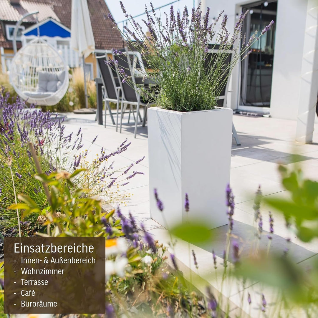 VIVANNO Pflanzkübel Pflanzgefäss Blumenkübel Fiberglas weiss matt Block - 30x30x60 cm Weiss Matt 60x