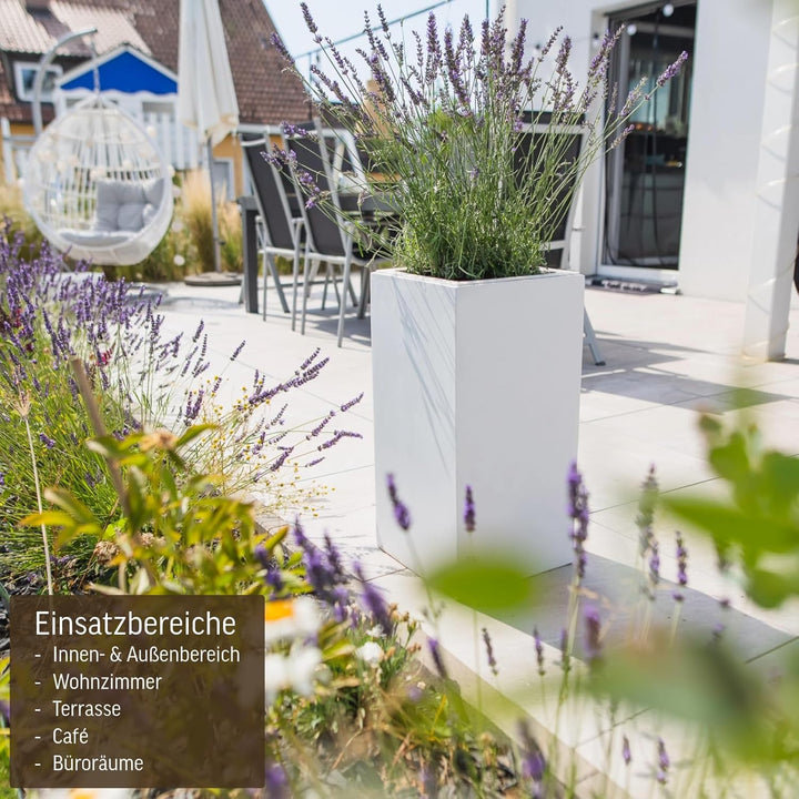 VIVANNO Pflanzkübel Pflanzgefäss Blumenkübel Fiberglas weiss matt Block - 30x30x60 cm Weiss Matt 60x