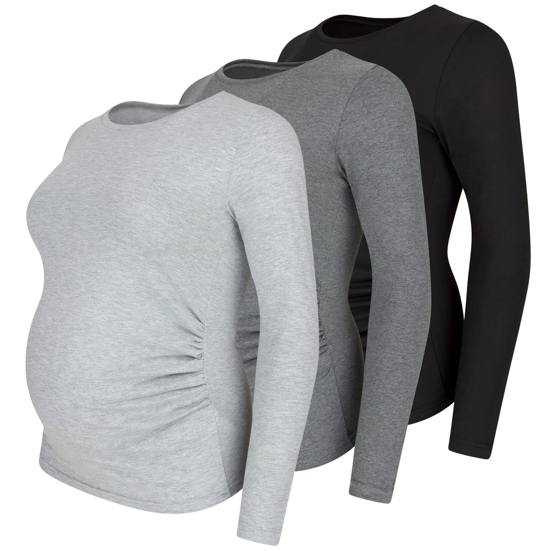 M.M.C. Umstandsshirt 3er Set unifarben Umstandsmode Schwangerschaft Schwangerschaftsshirt, Langarm S