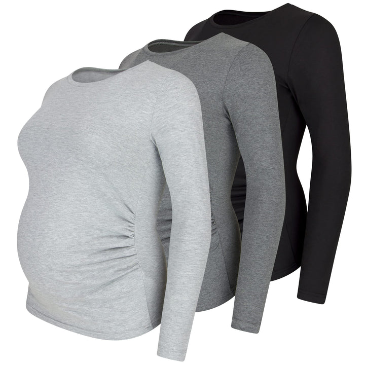 M.M.C. Umstandsshirt 3er Set unifarben Umstandsmode Schwangerschaft Schwangerschaftsshirt, Langarm S