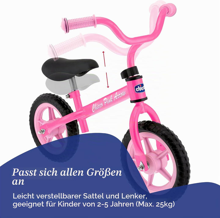 Chicco Pink Arrow Laufrad für Kinder 2-5 Jahre, fürs Gleichgewicht, mit höhenverstellbarem Sattel un