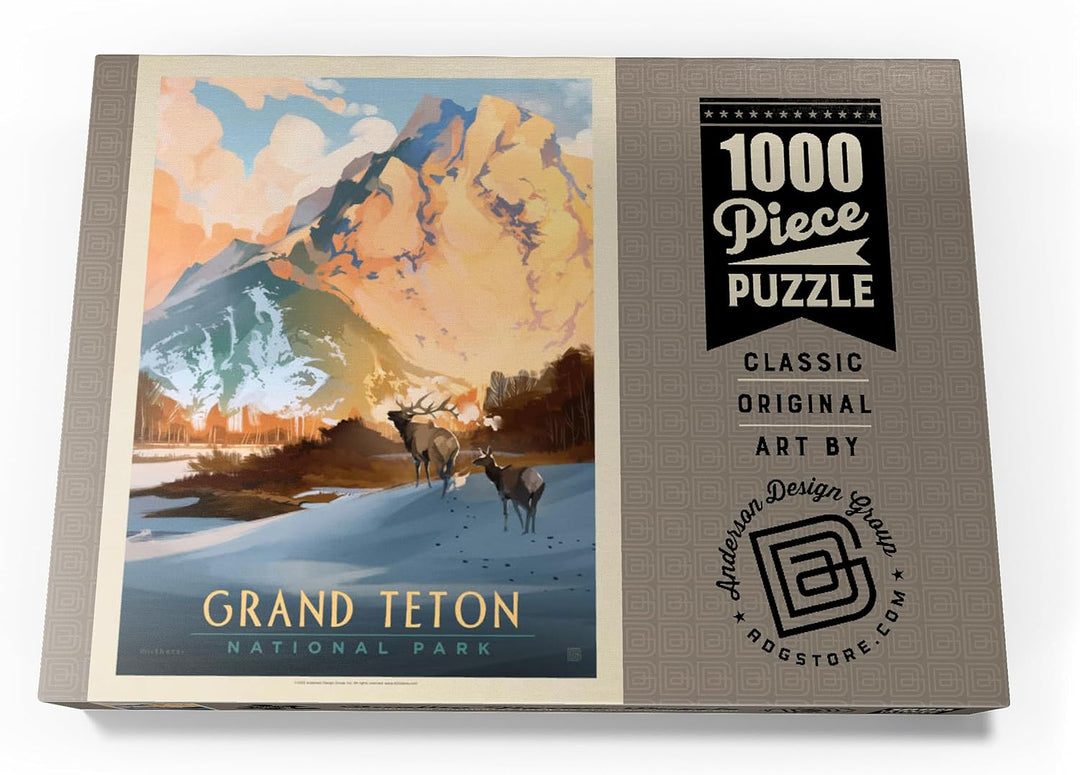 Grand Teton National Park: Winter Hush, Vintage Poster - Premium 1000 Teile Puzzle - MyPuzzle Sonder