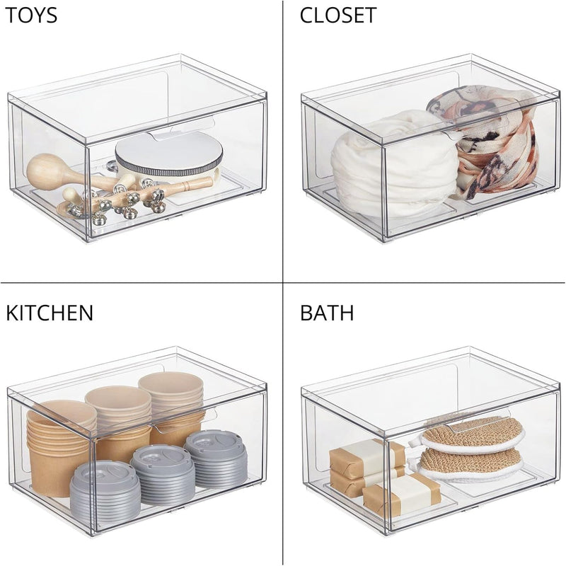 mDesign Weite Aufbewahrungsbox mit Schublade – stabile Schubladenbox aus Kunststoff für den Kleiders