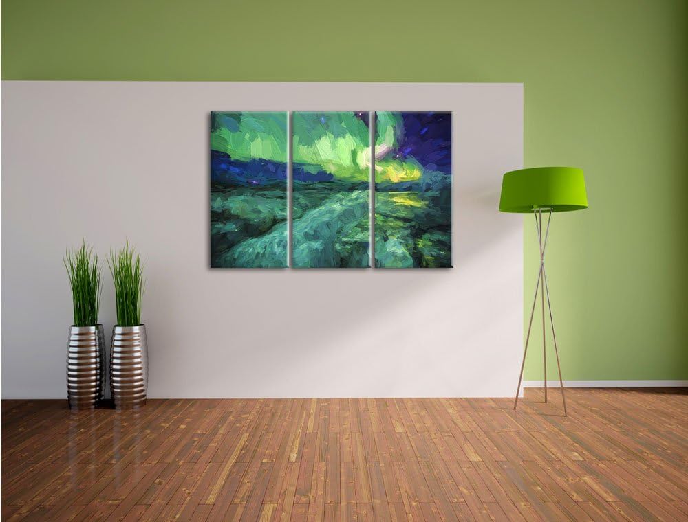 Pixxprint Gletscher Island / 3-Teilig/Gesamtmass 120cm Leinwandbild bespannt auf Holzrahmen/Wandbild