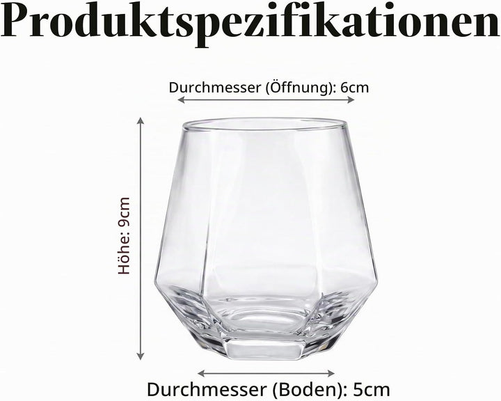 300ml Diamant Whiskey Gläser 4/6 Set, Klar Geometrisch Modisch Wasser Saft Tumbler Gekippt Scotch Gl