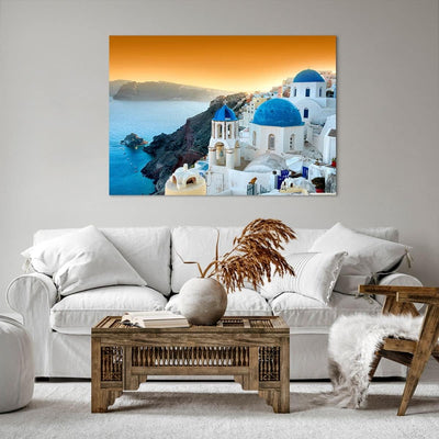 Bilder auf Leinwand 100x70cm Leinwandbild Santorini Griechenland Urlaub Insel Gross Wanddeko Bild Sc