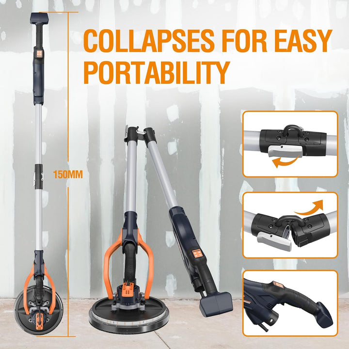 MAXXT Brushless Trockenbauschleifer, 600-1200 U/min,LED-Licht， 550W, 215mm Pad, 360° LED-Licht &amp; Gan