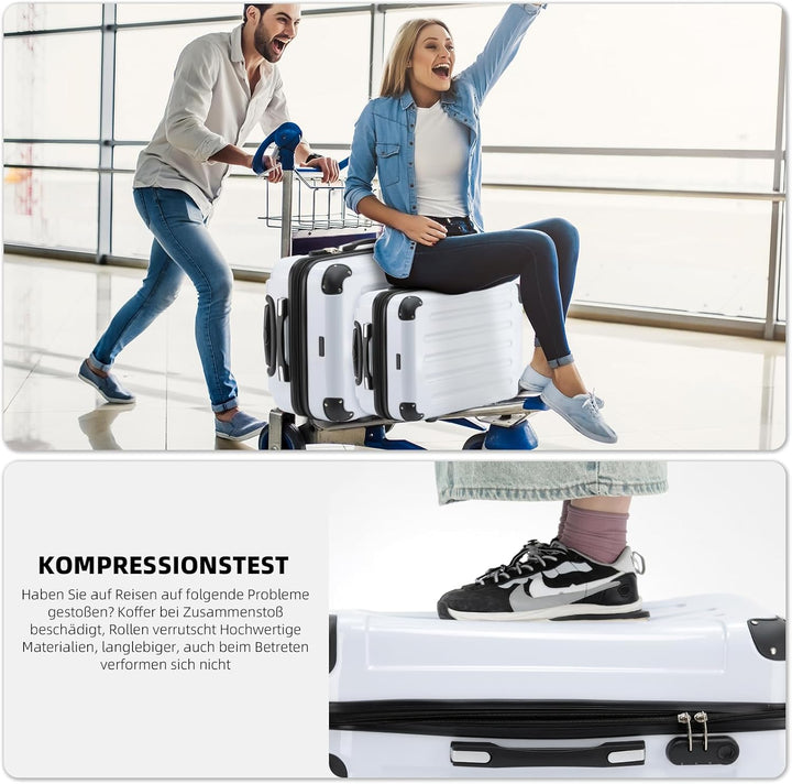 BEIBYE Hartschalen Koffer Trolley Rollkoffer Reisekoffer 4 Zwillingsrollen Polycabonat (Weiss, Handg