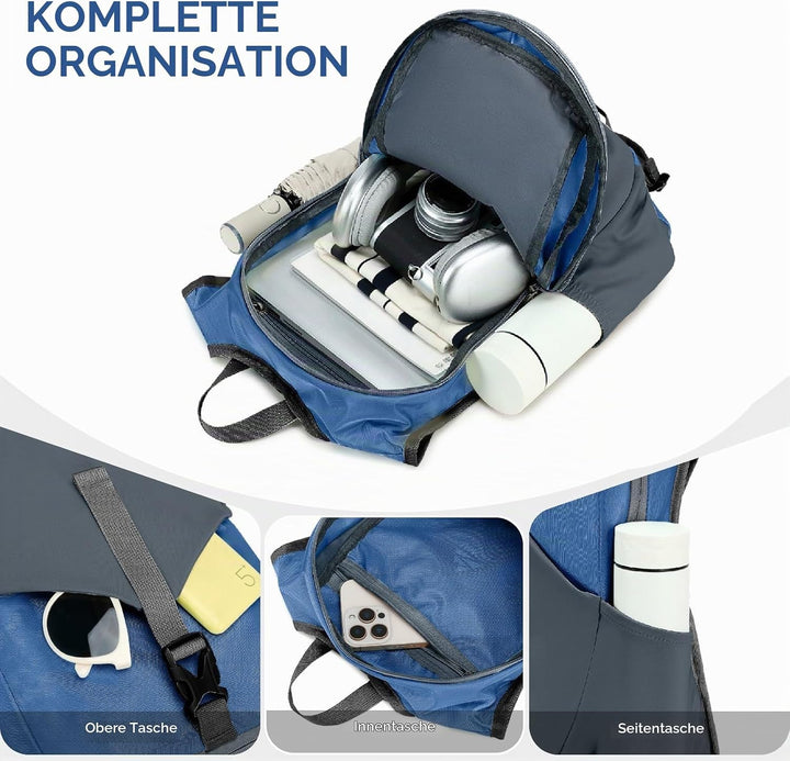 15L Wanderrucksack Kleiner Damen Herren Leichter Faltbarer Daypack Tagesrucksack Trekkingrucksack Du