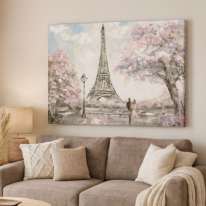 Bilder auf Leinwand 100x70cm Leinwandbild Bäume Eiffle Paar Frankreich Gross Wanddeko Bild Schlafzim