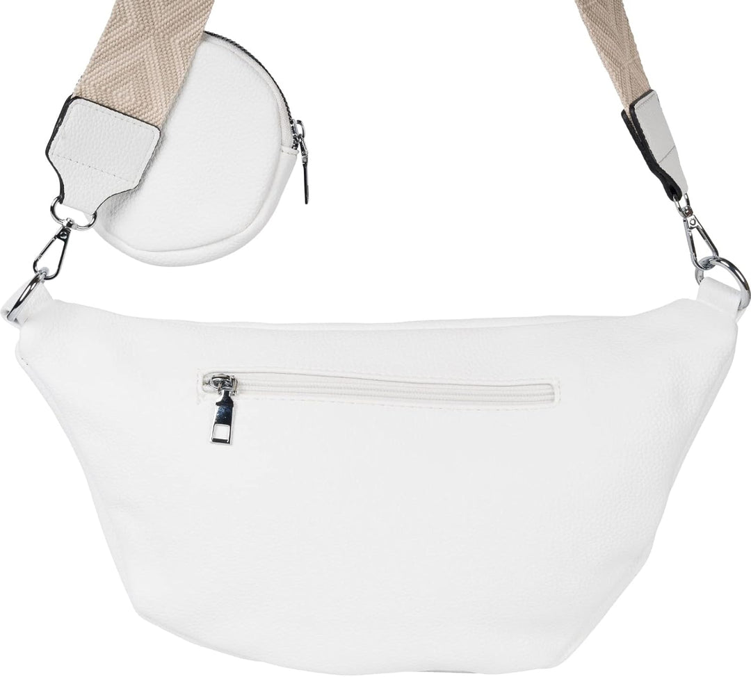 styleBREAKER Damen Halbmond Crossbody Schultertaschen Set 3-Teilig, Schultergurt mit Muster, Schlüss