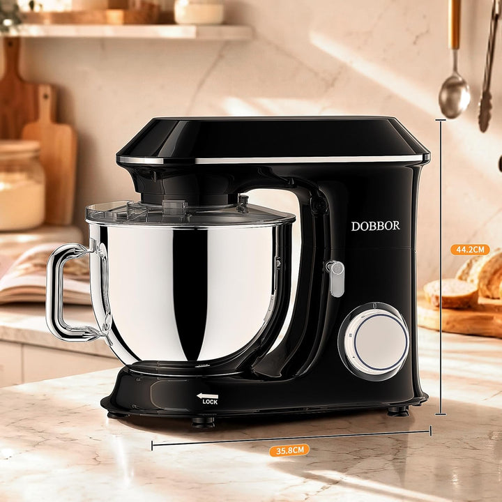 9.5L Küchenmaschine Knetmaschine 1500W, DOBBOR Rührmaschine mit Rührbesen, Knethaken, Schlagbesen, S