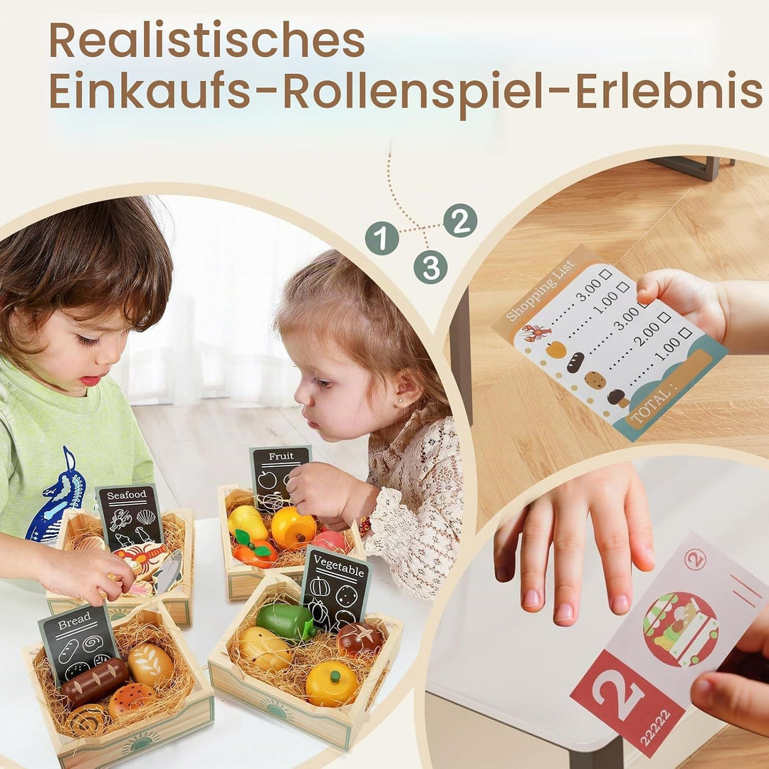 Lebensmittelgruppen, 36 Stück, Holzfutter zum Spielen, Küche, realistisches Spielen, Küchenzubehör m
