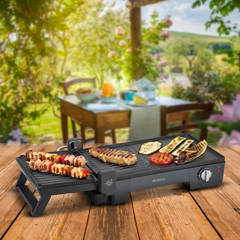 Ariete 1916 Elektrogrill, glatt und gerillt, mit Kontaktgrill-Funktion, 2200 W, Platten mit Antihaft