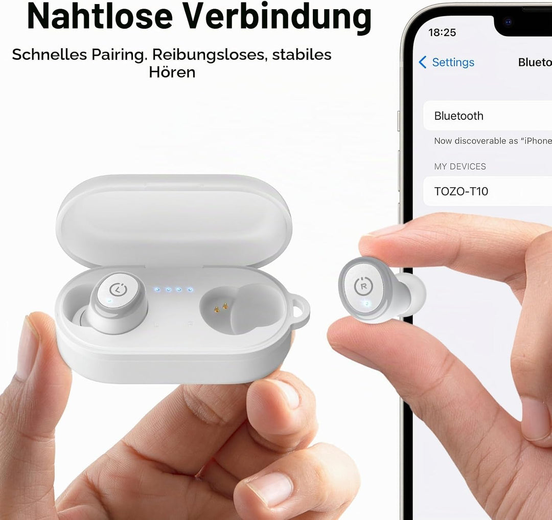 TOZO T10 Kopfhörer Kabellos Bluetooth In Ear mit Ladecase 55 Std. IPX8 | ENC für klare Anrufe und Kl