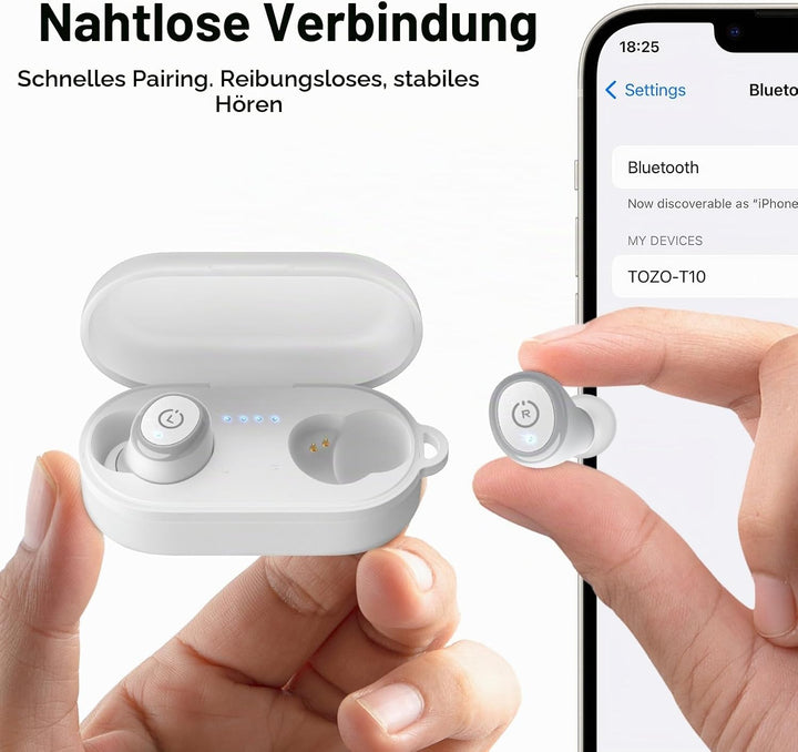 TOZO T10 Kopfhörer Kabellos Bluetooth In Ear mit Ladecase 55 Std. IPX8 | ENC für klare Anrufe und Kl