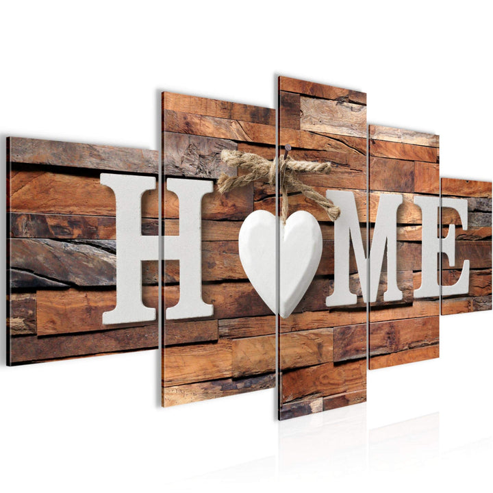 Runa Art Bild Wohnzimmer Home Holz 5 Teilig Mit Spruch Braun Wandbilder auf Vlies Leinwand 014753c B
