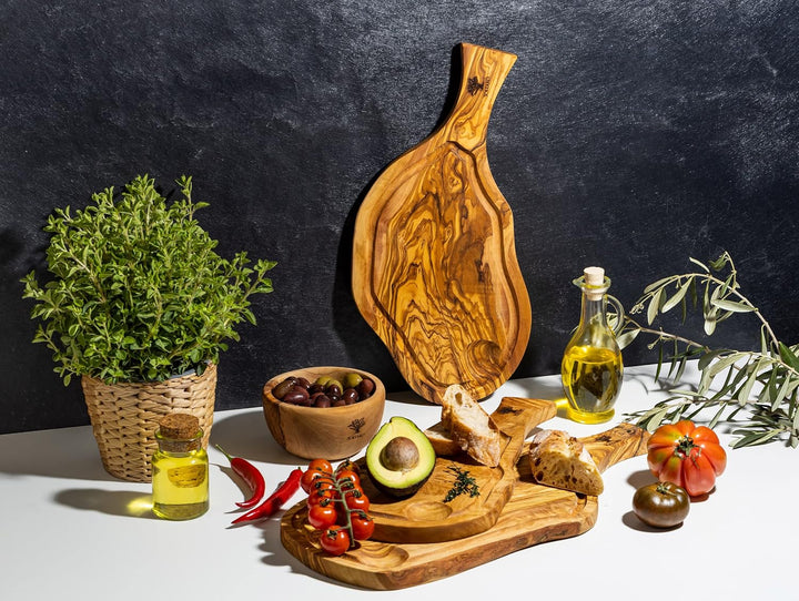 SOLTAKO Olivenholz Steakbrett mit Saftrille 3er Set (35/40/45cm) Schneidebretter aus Oliven Holz mit