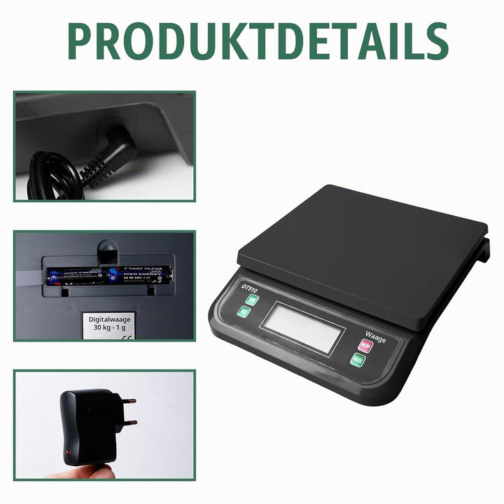 Digitale Paketwaage 30kg, Digitale Küchenwaagen, Waage Küche in 1g Schritten, Digitalwaage mit LCD D