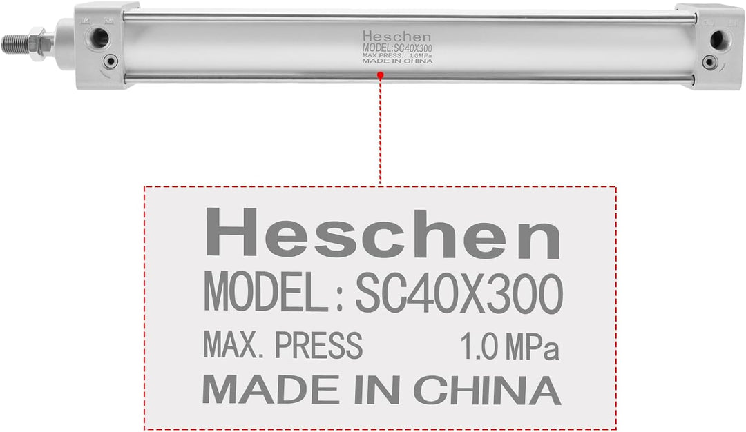Heschen Pneumatischer Standard-Luftdruckzylinder, SC 40-300, PT1/4 Anschluss, 40mm Bohrung, 300mm Hu