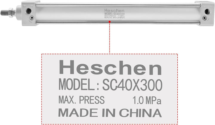 Heschen Pneumatischer Standard-Luftdruckzylinder, SC 40-300, PT1/4 Anschluss, 40mm Bohrung, 300mm Hu
