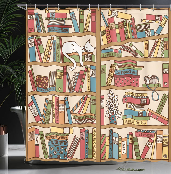 ABAKUHAUS Katze Duschvorhang, Nerd Bohem Katzen-Kätzchen, Wasser Blickdicht inkl.12 Ringe Langhaltig