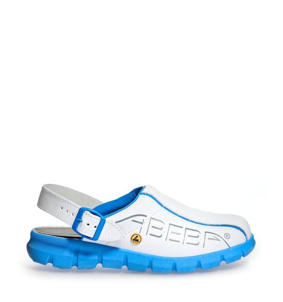 ABEBA 37312-43 ESD Arbeitsschuhe Dynamic Clogs weiss blau mit ESD-Kennzeichnung in Grösse 43 43 EU,