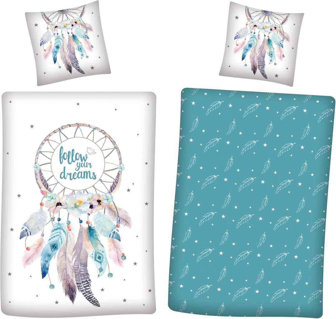 Familando Moderne Wende Bettwäsche-Set 135 x 200 cm 80 x 80 cm mit Traumfänger 100% Baumwolle Dream-