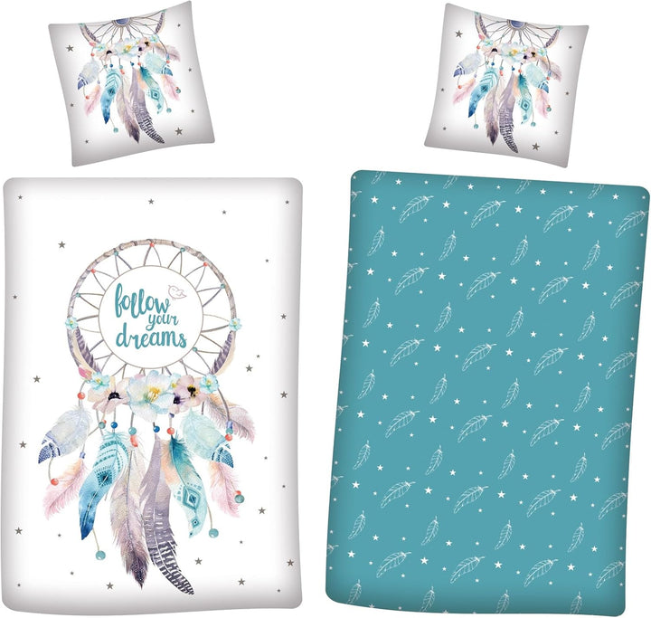 Familando Moderne Wende Bettwäsche-Set 135 x 200 cm 80 x 80 cm mit Traumfänger 100% Baumwolle Dream-