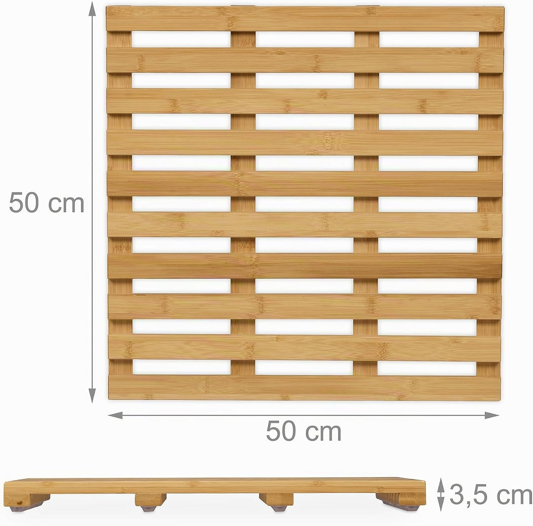Relaxdays Bambus Badematte, 50 x 50 cm, rutschfeste Duschmatte für Badewanne, Dusche, Sauna, Indoor
