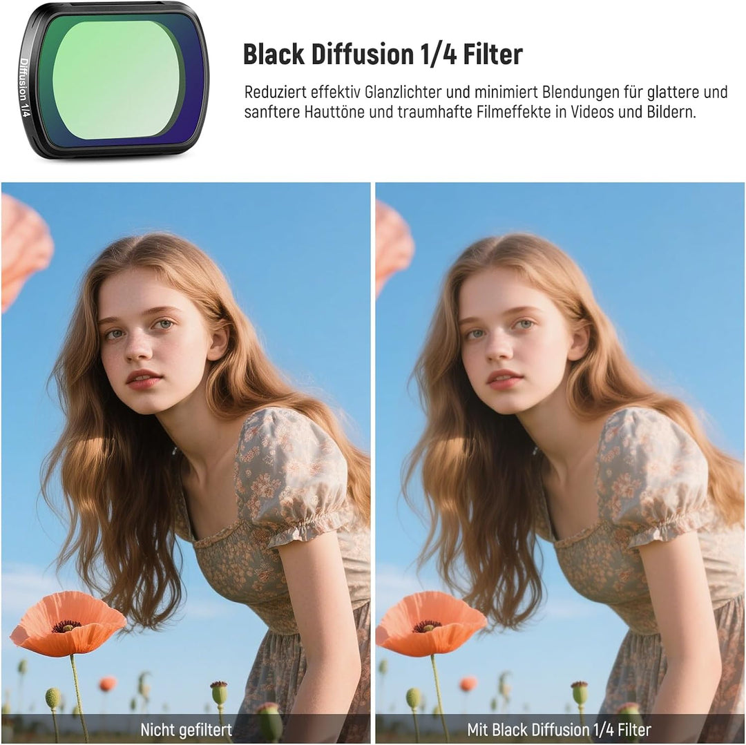 NEEWER Black Diffusion 1/4 Filter für einen filmischen Nebeleffekt mit 108° Weitwinkelobjektiv und D