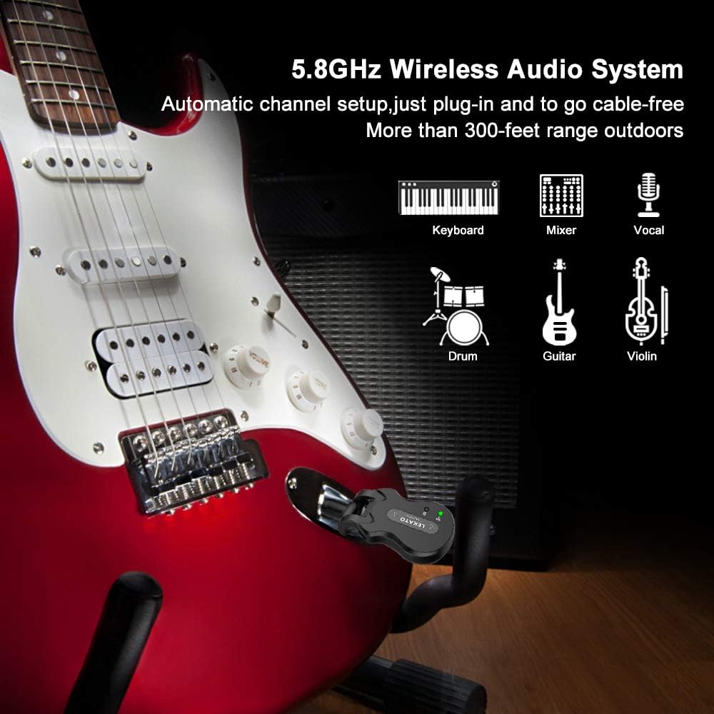 LEKATO 5,8 GHz Drahtloses Gitarrensystem Drahtloses Gitarrensystem Wiederaufladbares digitales Gitar